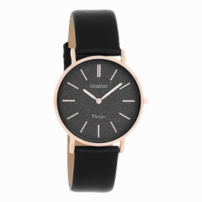 Rose gold coloured OOZOO watch with black leather strap - C20209,seiko watches,couple watches,watches designer,watches discount,women watches,best women watches,high end women's watches,high quality women's watches
