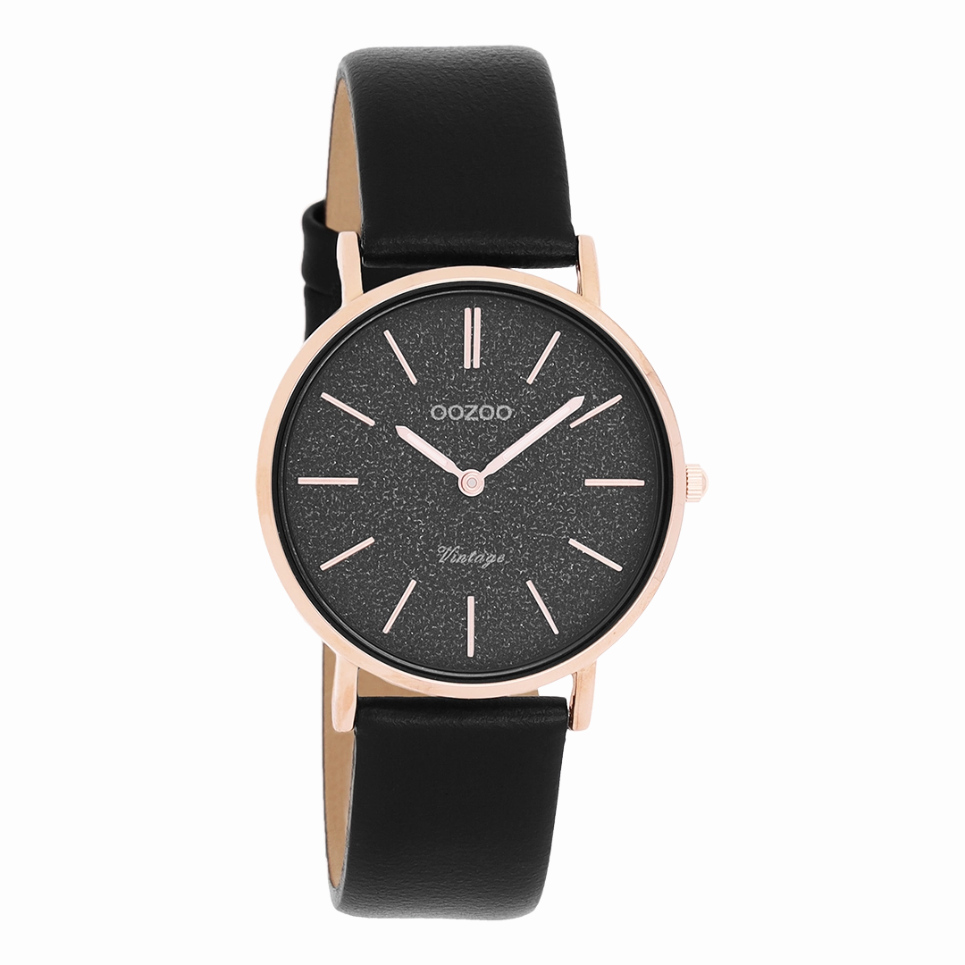 Rose gold coloured OOZOO watch with black leather strap - C20209,seiko watches,couple watches,watches designer,watches discount,women watches,best women watches,high end women's watches,high quality women's watches