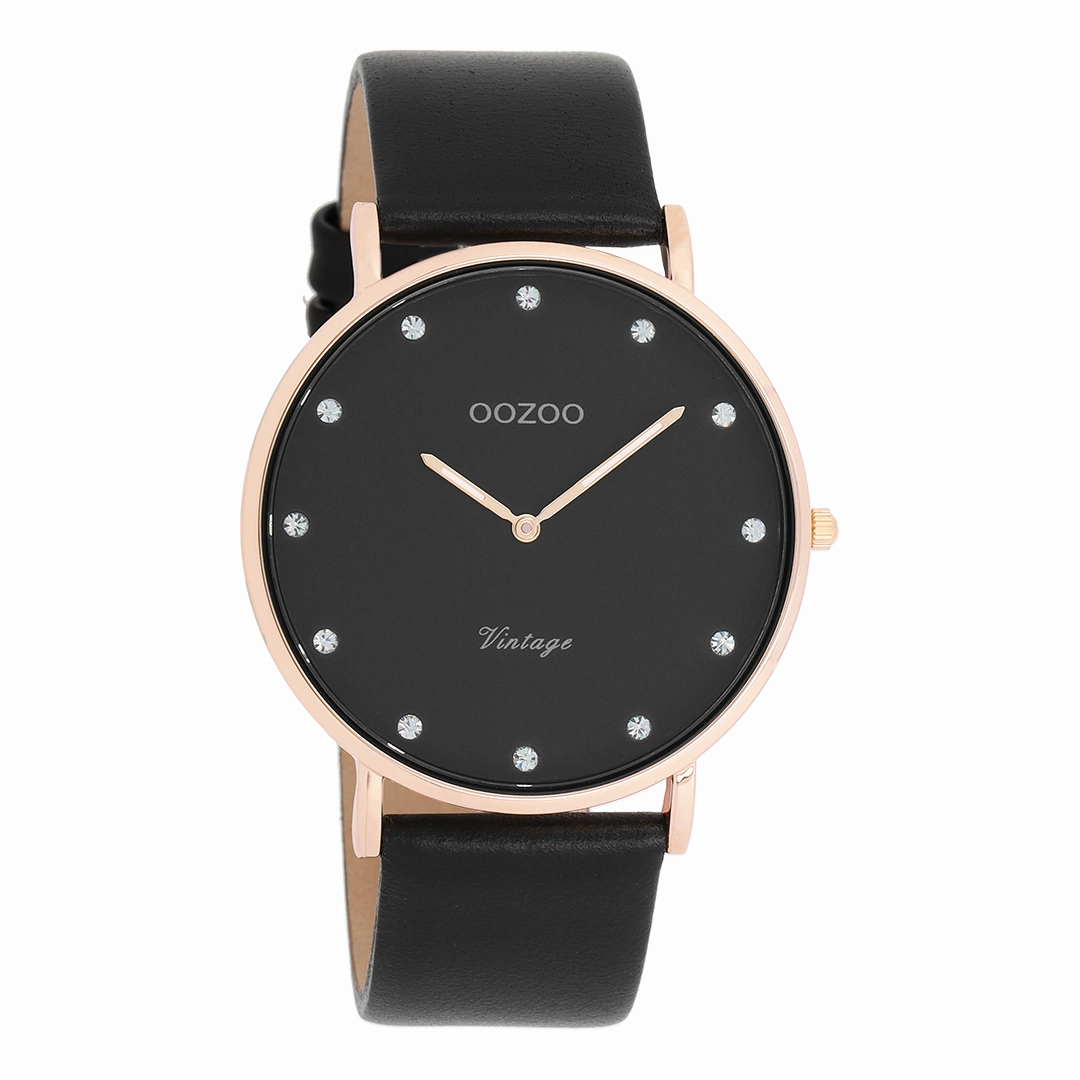 Rose gold coloured OOZOO watch with black leather strap - C20249,seiko watches,couple watches,watches designer,watches discount,women watches,best women watches,high end women's watches,high quality women's watches