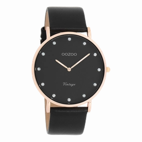Rose gold coloured OOZOO watch with black leather strap - C20249,seiko watches,couple watches,watches designer,watches discount,women watches,best women watches,high end women's watches,high quality women's watches