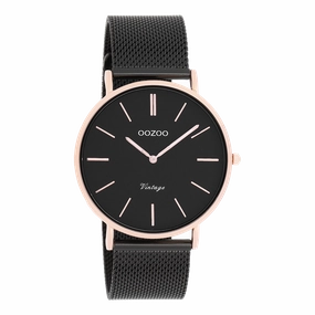 Rose gold coloured OOZOO watch with black metal mesh bracelet - C8869,seiko watches,mens watches,couple watches,watches designer,watches discount,best watches for men