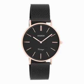 Rose gold coloured OOZOO watch with black metal mesh bracelet - C8870,seiko watches,mens watches,couple watches,watches designer,watches discount,best watches for men