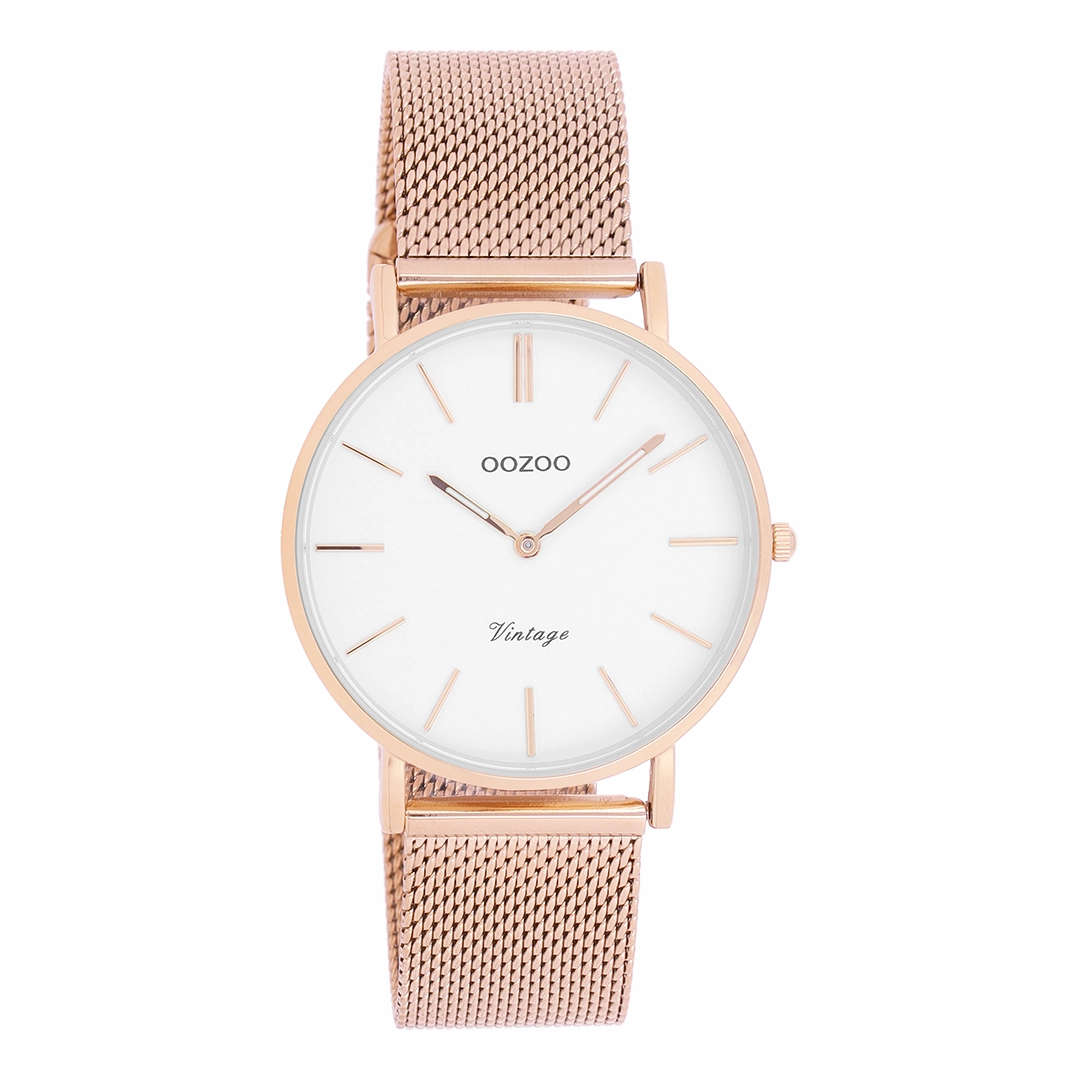 Rose gold coloured OOZOO watch with metal mesh bracelet - C9918,seiko watches,mens watches,couple watches,watches designer,watches discount,best watches for men