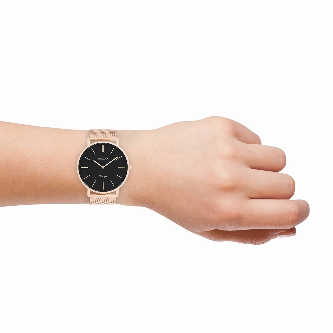 Rose gold coloured OOZOO watch with metal mesh bracelet - C9924