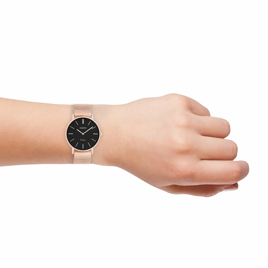 Rose gold coloured OOZOO watch with metal mesh bracelet - C9927