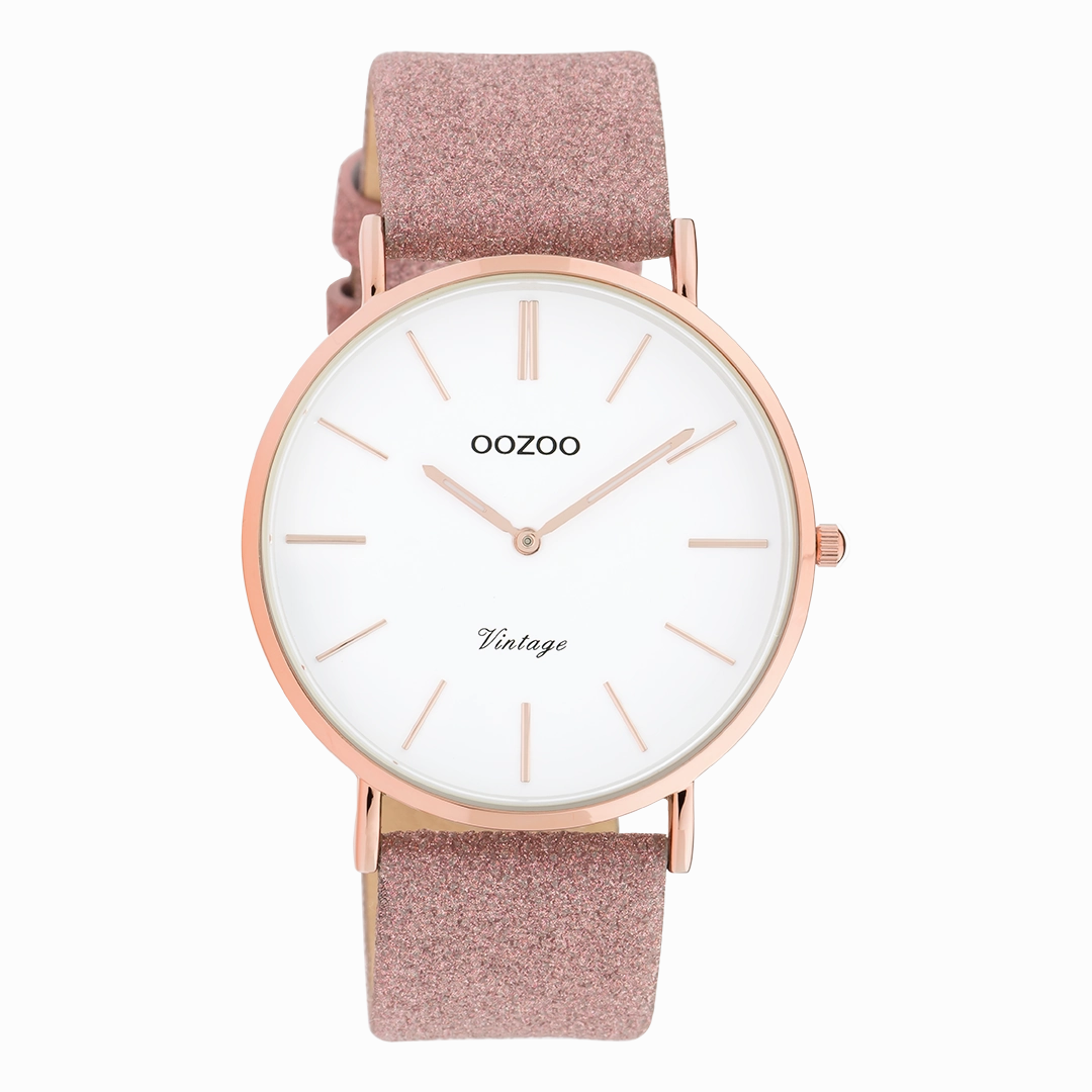 Rose gold coloured OOZOO watch with old pink leather strap - C20150,seiko watches,mens watches,couple watches,watches designer,watches discount,best watches for men
