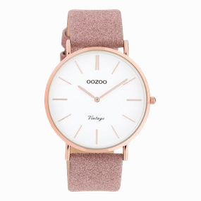 Rose gold coloured OOZOO watch with old pink leather strap - C20150,seiko watches,mens watches,couple watches,watches designer,watches discount,best watches for men