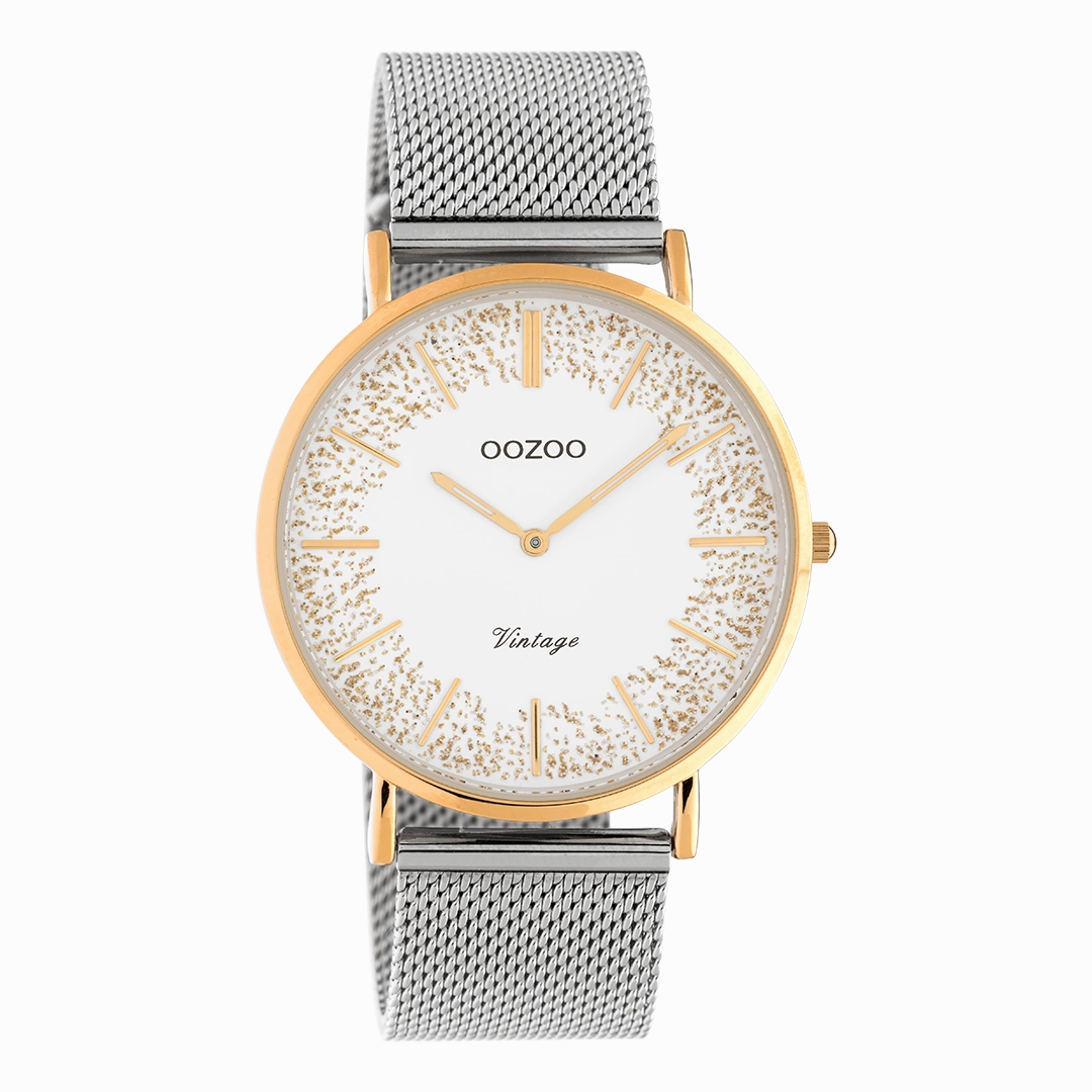 Rose gold coloured OOZOO watch with silver coloured metal mesh bracelet - C20136,seiko watches,mens watches,couple watches,watches designer,watches discount,best watches for men