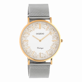 Rose gold coloured OOZOO watch with silver coloured metal mesh bracelet - C20136,seiko watches,mens watches,couple watches,watches designer,watches discount,best watches for men
