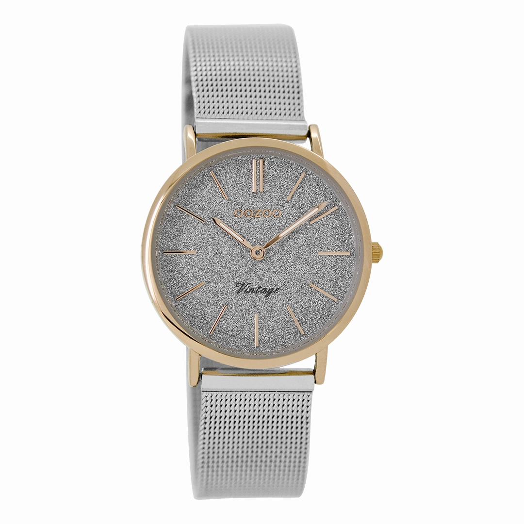 Rose gold coloured OOZOO watch with silver coloured metal mesh bracelet - C8838,seiko watches,couple watches,watches designer,watches discount,women watches,best women watches,high end women's watches,high quality women's watches