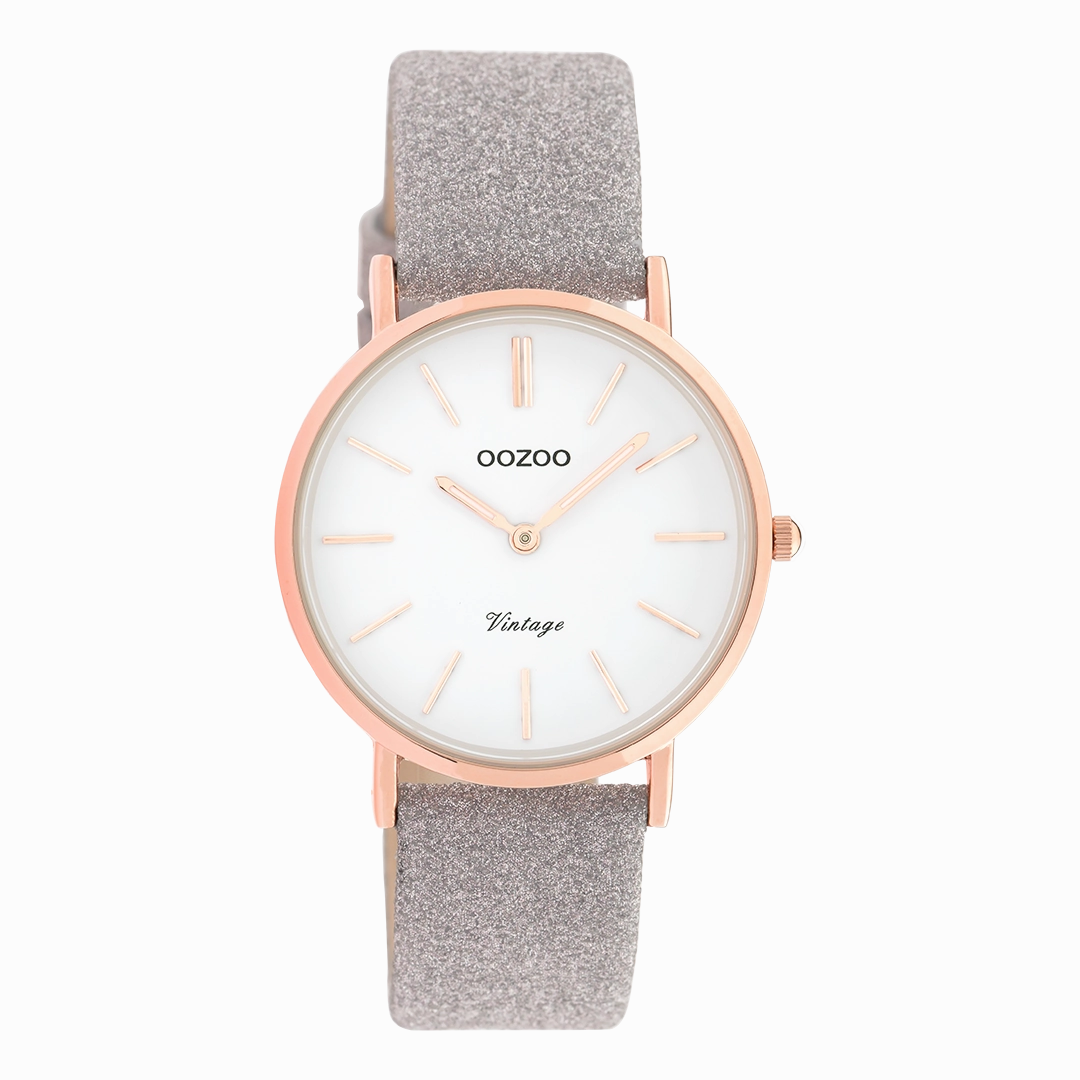 Rose gold coloured OOZOO watch with taupe leather strap - C20158,seiko watches,couple watches,watches designer,watches discount,women watches,best women watches,high end women's watches,high quality women's watches
