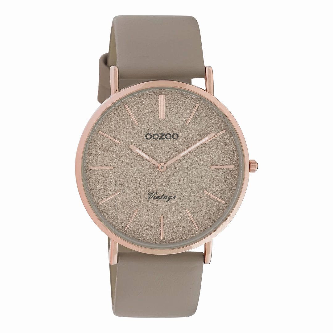 Rose gold coloured OOZOO watch with taupe leather strap - C20167,seiko watches,couple watches,watches designer,watches discount,women watches,best women watches,high end women's watches,high quality women's watches