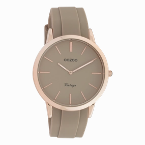 Rose gold coloured OOZOO watch with taupe rubber strap - C20170,seiko watches,mens watches,couple watches,watches designer,watches discount,best watches for men
