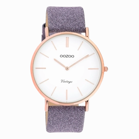 Rose gold coloured OOZOO watch with violet leather strap - C20152,seiko watches,couple watches,watches designer,watches discount,women watches,best women watches,high end women's watches,high quality women's watches
