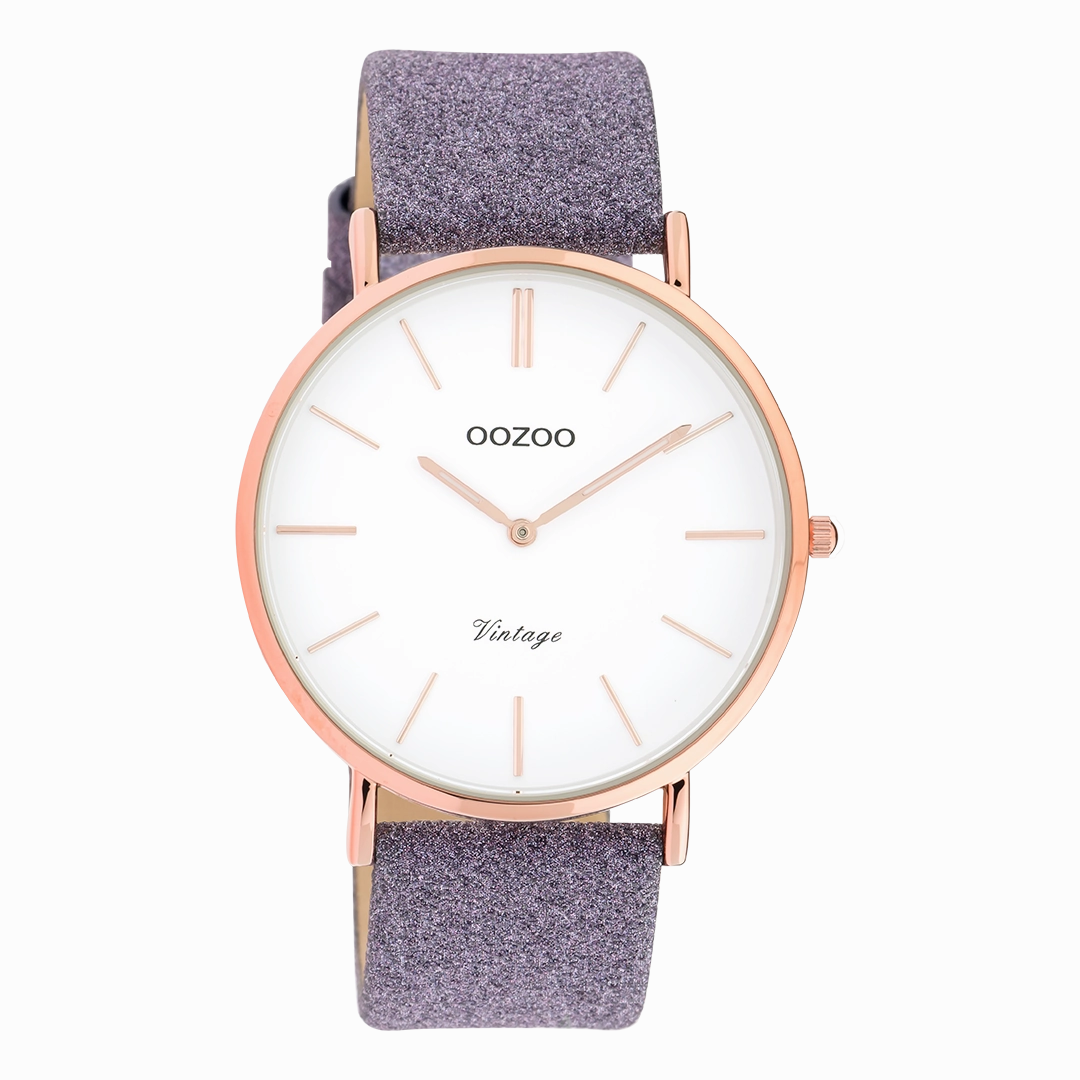 Rose gold coloured OOZOO watch with violet leather strap - C20152,seiko watches,couple watches,watches designer,watches discount,women watches,best women watches,high end women's watches,high quality women's watches
