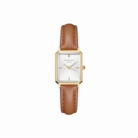 Rosefield Octagon XS White Gold  Light Brown Leather Watch OWBLG-O85 