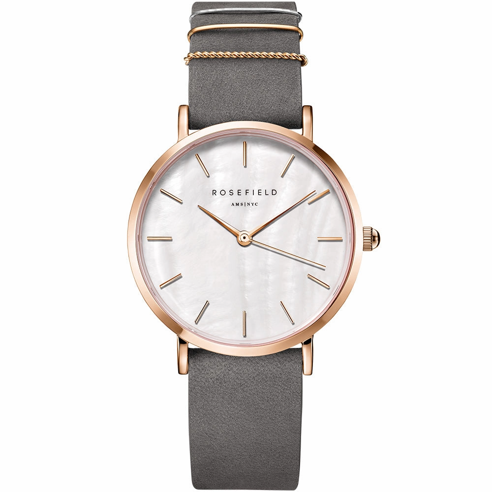 Rosefield WEGR-W75 West Village Mother of Pearl Grey Leather Ladies Watch Affordable Leather Watch Leather Watch Discount