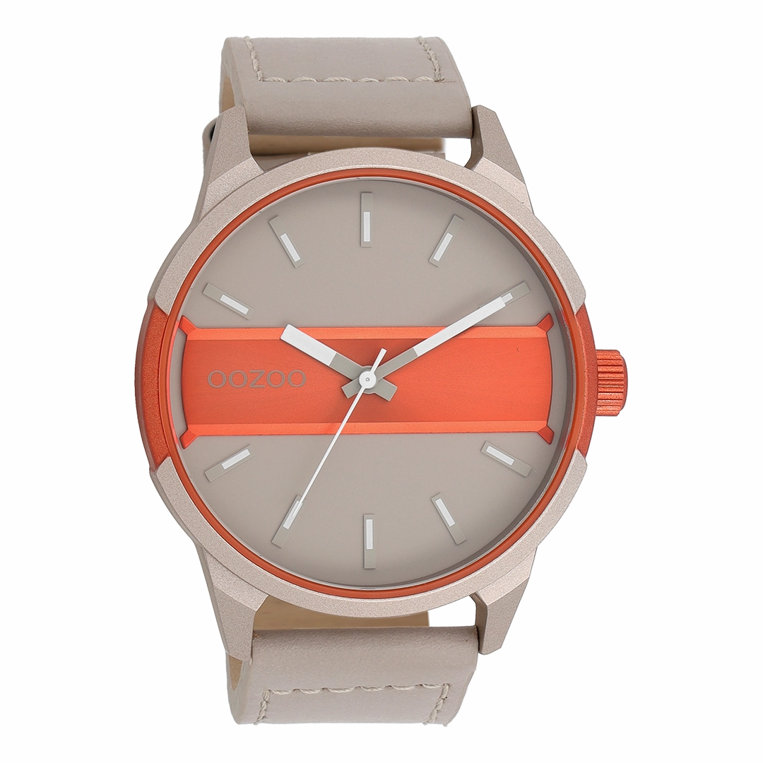 Sand/fluo orange OOZOO watch with sand leather strap - C11230,seiko watches,mens watches,couple watches,watches designer,watches discount,best watches for men