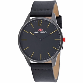 Seapro Men's Watch - Black Hole Gunmetal Case Black Dial Leather Strap | SP0102 