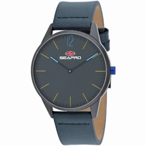 Seapro Men's Watch - Black hole Quartz Black Dial Blue Leather Strap | SP0103 