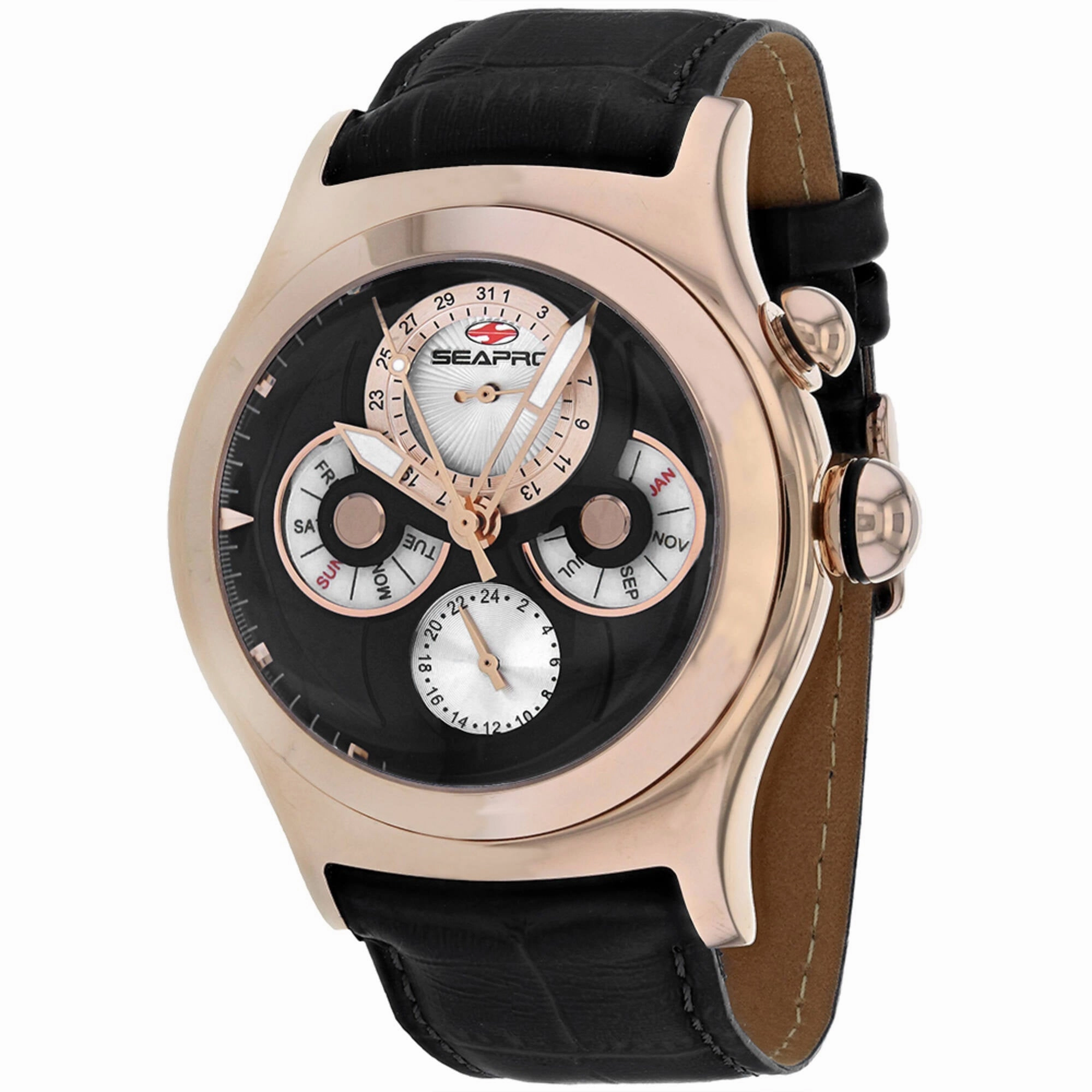 Seapro Men's Watch - Chronoscope Rose Gold Case Black Dial Leather Strap | SP0134 Luxury Quartz Watch Quartz Watch Sale
