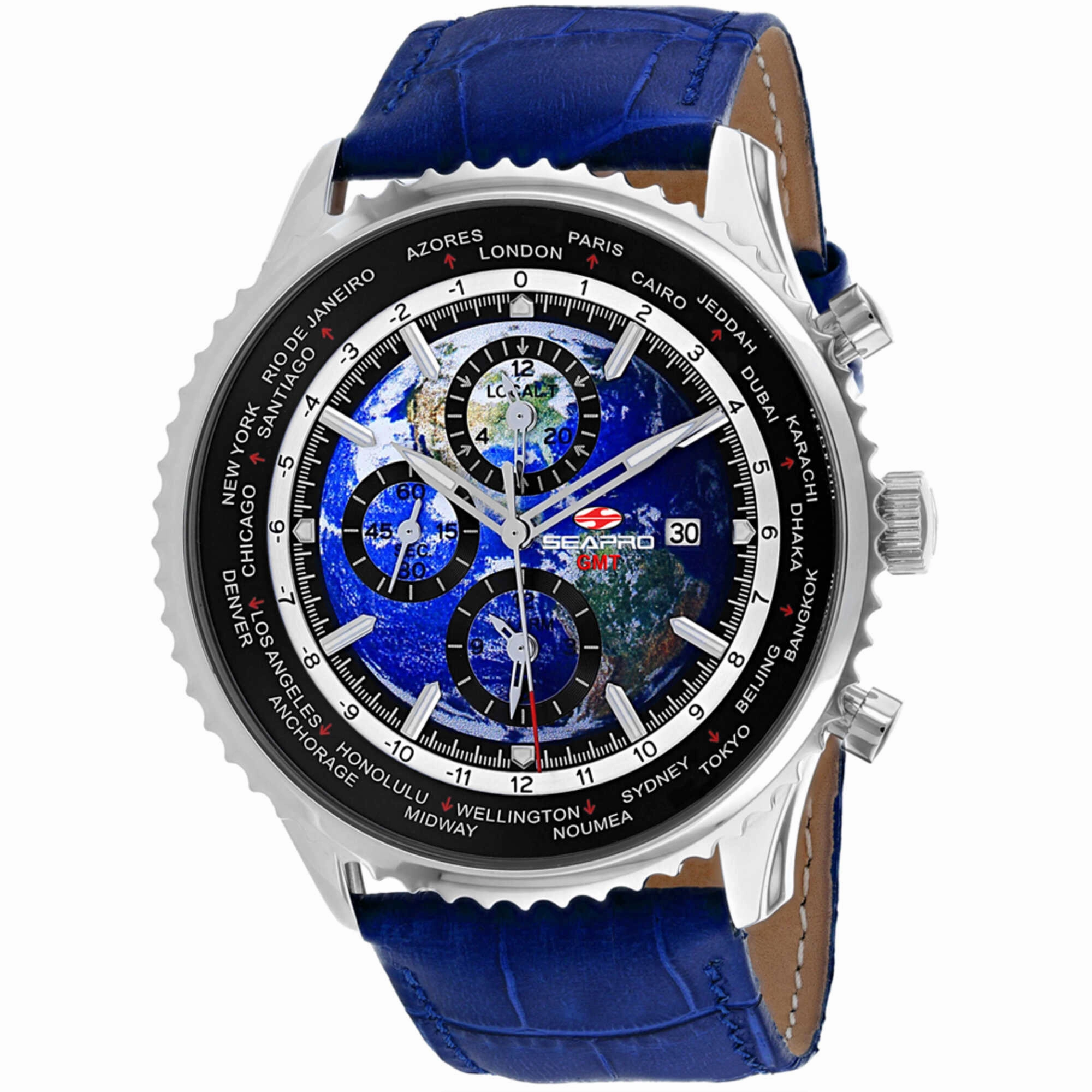 Seapro Men's Watch - Meridian World Timer GMT Blue Dial Leather Strap | SP7132 