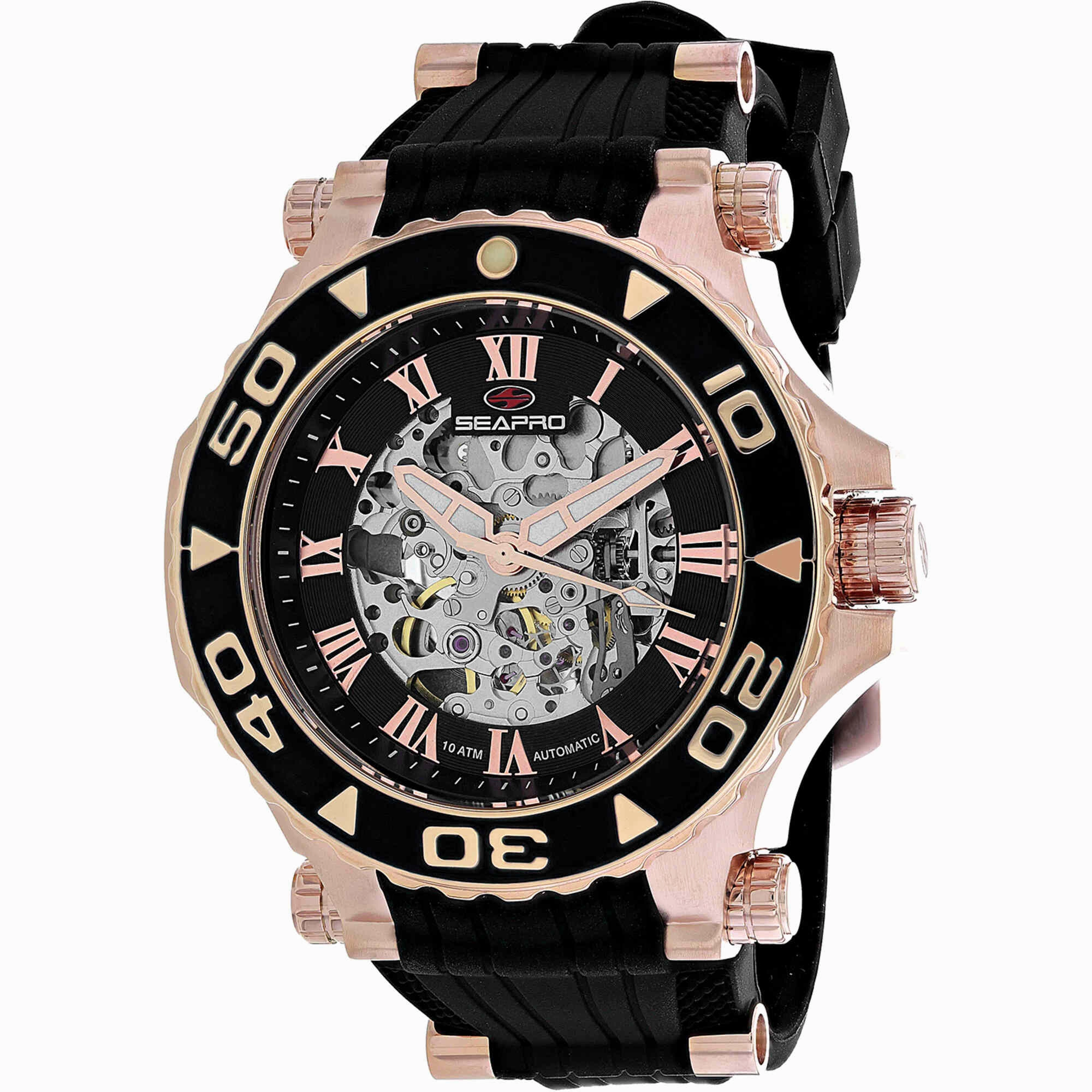 Seapro Men's Watch - Seaway Automatic Rose Gold Case Black Dial Strap | SP7753,automatic watch,automatic watches for men,automatic watches for women,luxury automatic watch,minimalist automatic watch,dress automatic watch,vintage automatic watch,automatic 