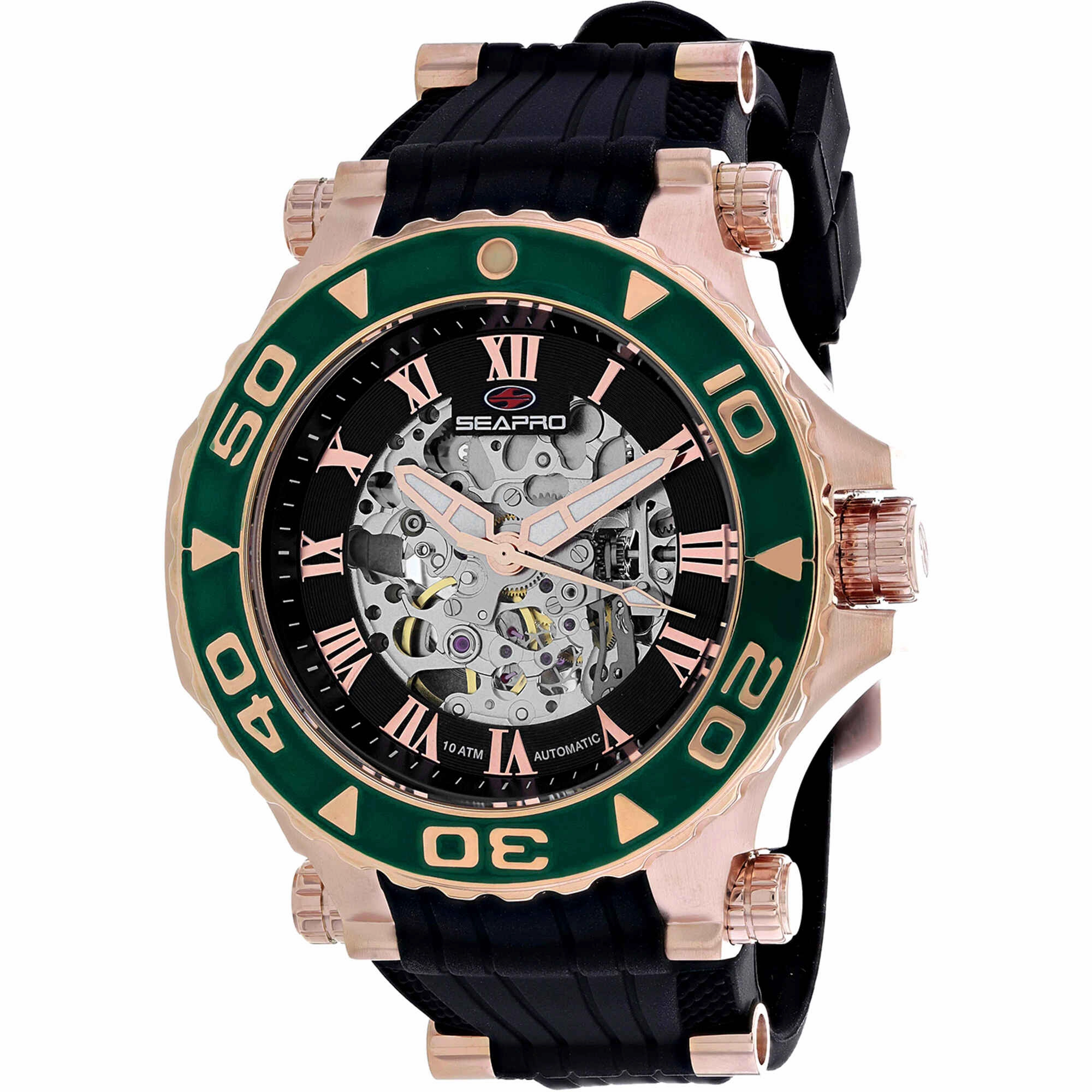 Seapro Men's Watch - Seaway Automatic Rose Gold Case Black Rubber Strap | SP7754,automatic watch,automatic watches for men,automatic watches for women,luxury automatic watch,minimalist automatic watch,dress automatic watch,vintage automatic watch,automati