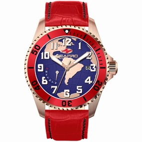Seapro Men's Watch - Voyager Quartz Rose Gold Case Blue Dial Leather Strap | SP2746 