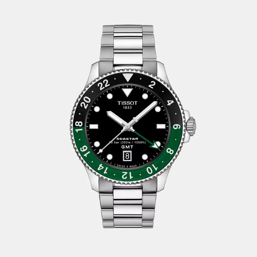 Seastar Men Quartz GMT Black Dial Analog Stainless Steel Watch T1208521105100 budget    watches    watches classic