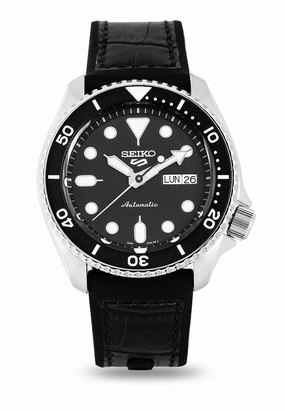 Seiko 5 SRPD55K2 Sports  Black Leather Strap Automatic Watch for Men Affordable Leather Watch Leather Watch Discount