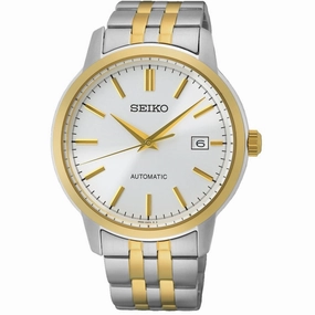Seiko Men's Automatic Watch - Essentials Silver Tone Dial Two Tone Bracelet | SRPH92,automatic watch,automatic watches for men,automatic watches for women,luxury automatic watch,minimalist automatic watch,dress automatic watch,vintage automatic watch,auto