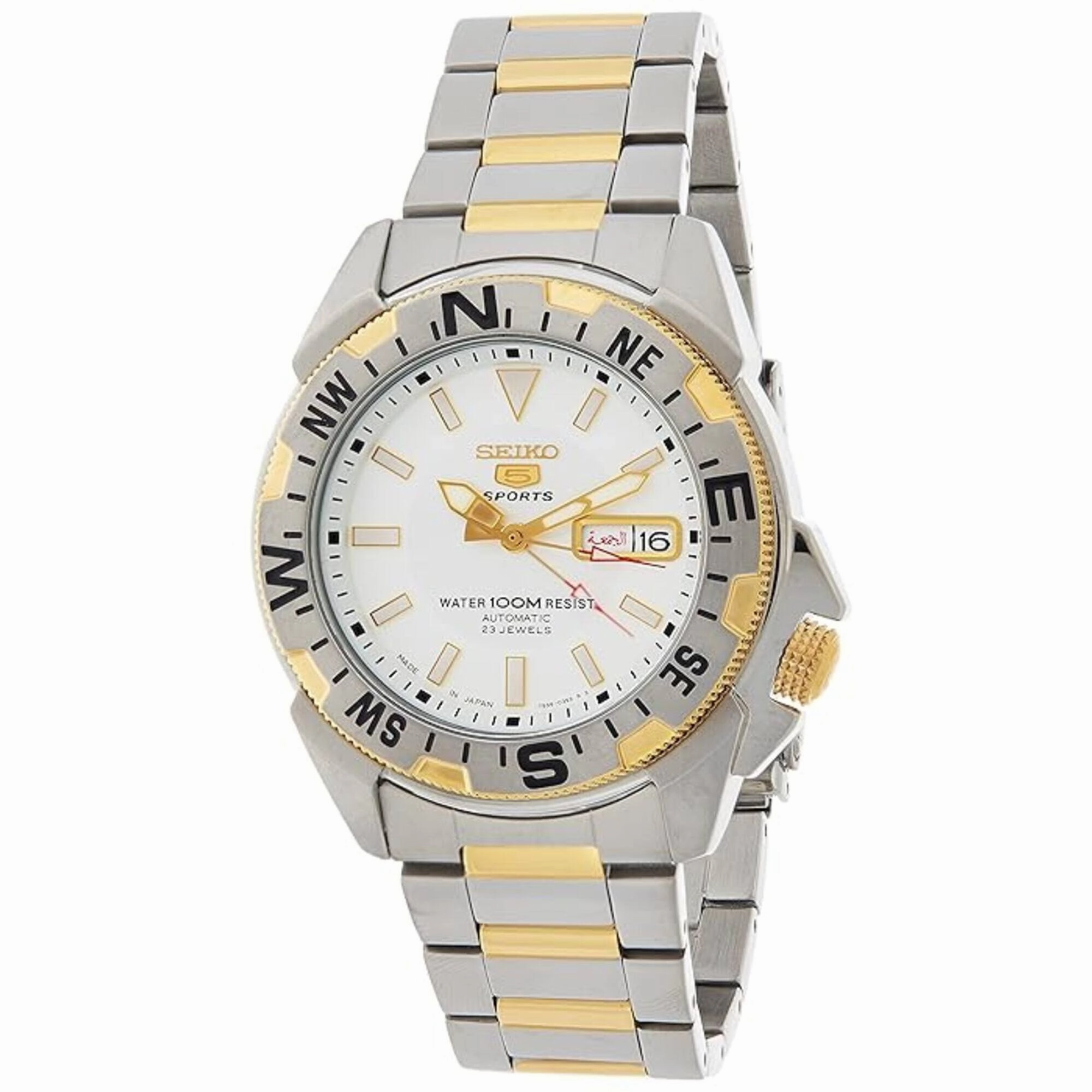 Seiko Men's Watch - 5 Sports Automatic Silver Tone Dial Two Tone Bracelet | SNZF08J1 