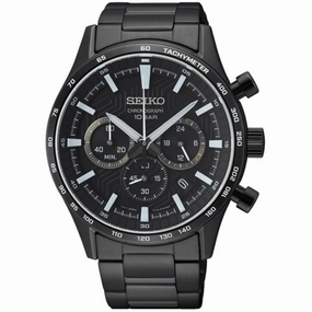 Seiko Men's Watch - Dress Chronograph Quartz Black Dial Bracelet | SSB415P1 