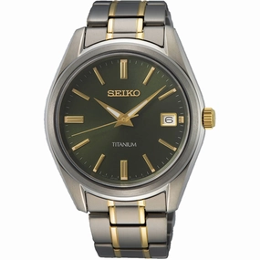 Seiko Men's Watch - Essentials Quartz Green Dial Titanium Bracelet | SUR377 