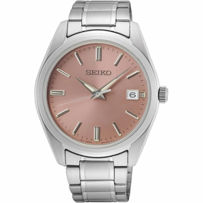 Seiko Men's Watch - Quartz Pink Dial Silver Tone Stainless Steel Bracelet | SUR523 