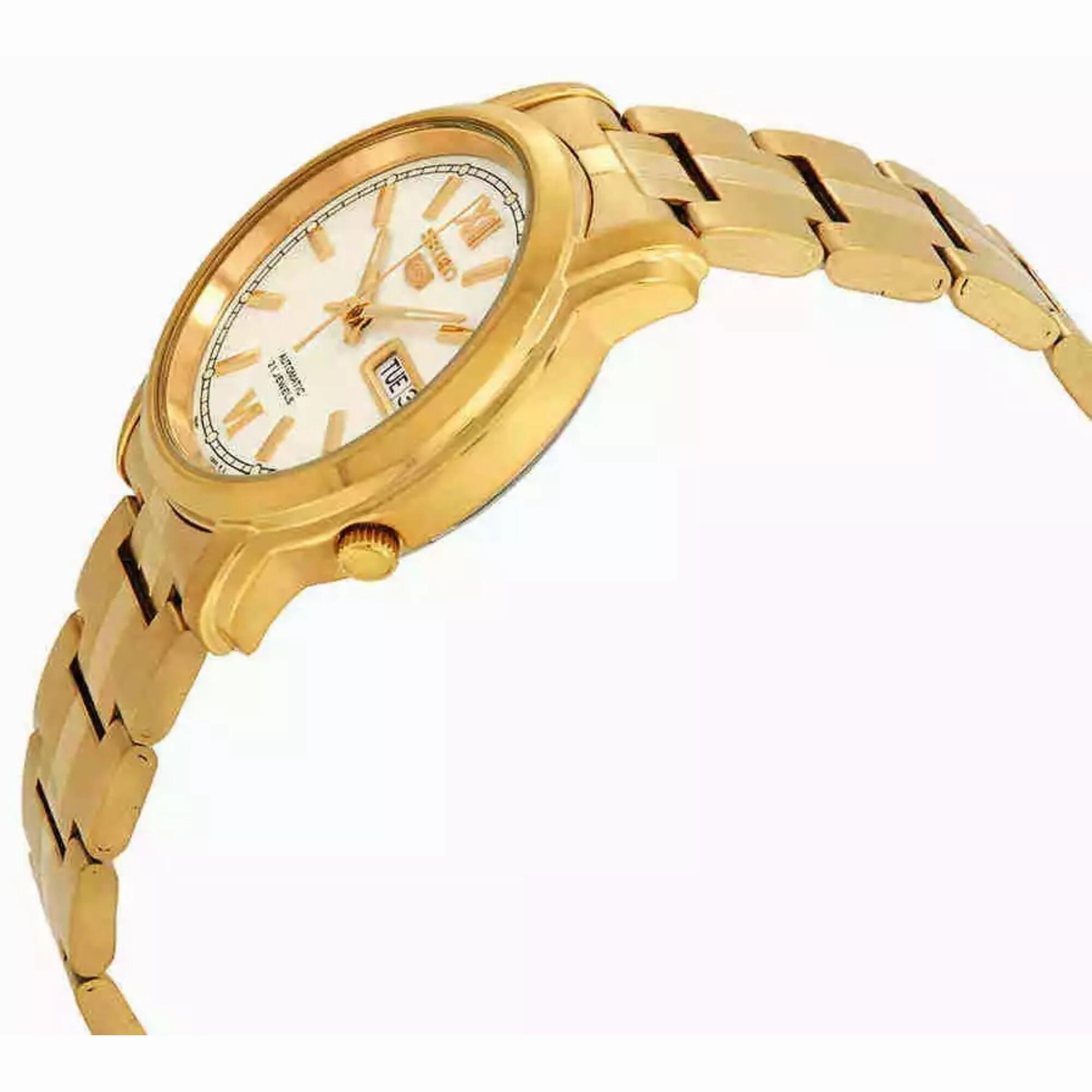 Seiko Men's Watch - Seiko 5 Automatic White Dial Yellow Gold Bracelet | SNKK84