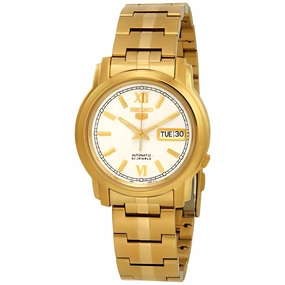 Seiko Men's Watch - Seiko 5 Automatic White Dial Yellow Gold Bracelet | SNKK84,automatic watch,automatic watches for men,automatic watches for women,luxury automatic watch,minimalist automatic watch,dress automatic watch,vintage automatic watch,automatic 