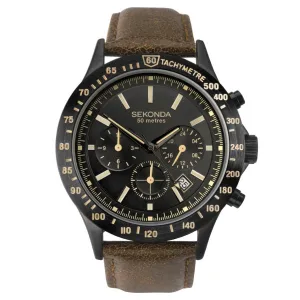 Sekonda Sports Dual Time Mens Watch Black Dial Tan Strap 1651 cheap digital watch best digital watch for men