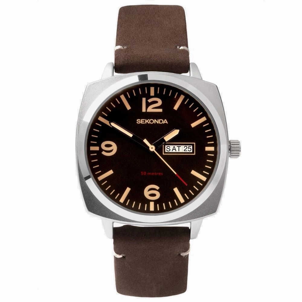 Sekonda Airborne Brown Strap Mens Watch 1988 