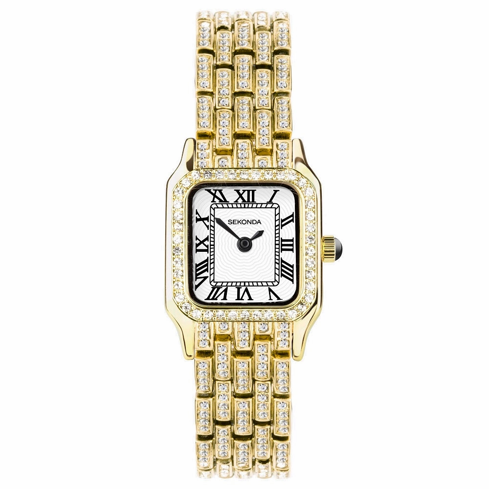 Sekonda Monica Ladies Watch Gold Plated Full Stone Set Bracelet 40661 