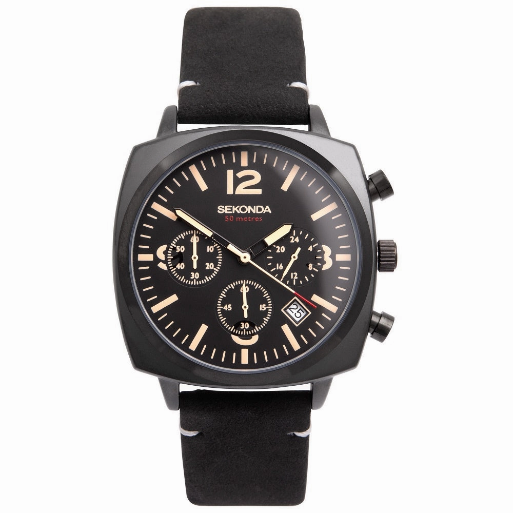 Sekonda Pilot Airborne Chronograph Black Strap Mens Watch 1991 