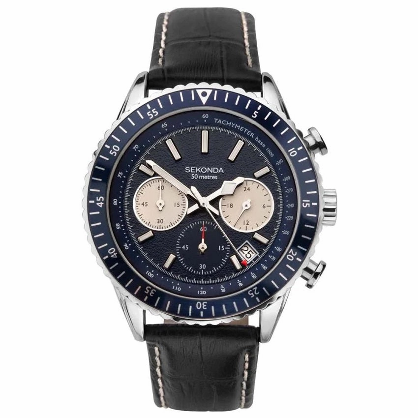 Sekonda Sports Chronograph Men's Watch Blue Dial Black Strap 1739 