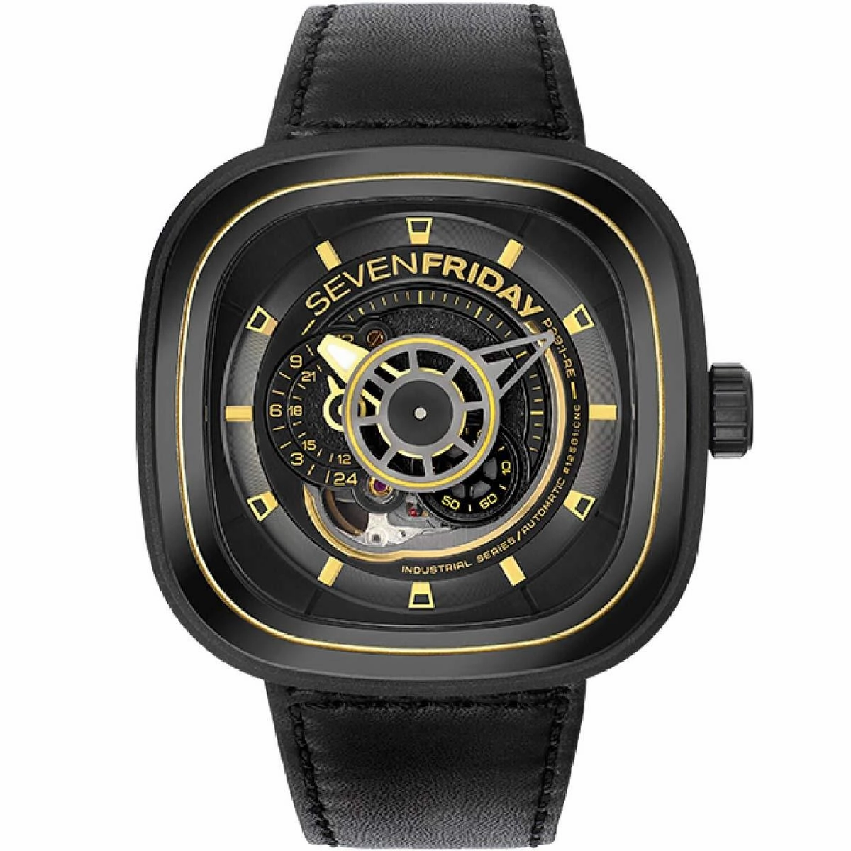 SevenFriday Men's Automatic Watch - P Series Power Reserve Black Dial Strap | P2B-02,automatic watch,automatic watches for men,automatic watches for women,luxury automatic watch,minimalist automatic watch,dress automatic watch,vintage automatic watch,auto