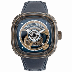 SevenFriday Men's Watch - P-Series Power Reserve Navy Blue Leather Strap | PS1-04,automatic watch,automatic watches for men,automatic watches for women,luxury automatic watch,minimalist automatic watch,dress automatic watch,vintage automatic watch,automat