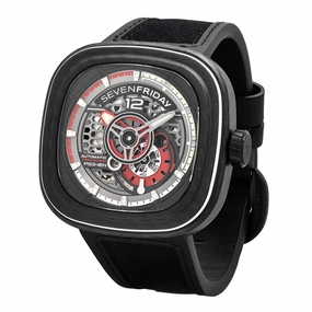 SevenFriday Men's Watch - P-Series Ruby Carbon Black Strap Power Reserve | PS3-02,automatic watch,automatic watches for men,automatic watches for women,luxury automatic watch,minimalist automatic watch,dress automatic watch,vintage automatic watch,automat