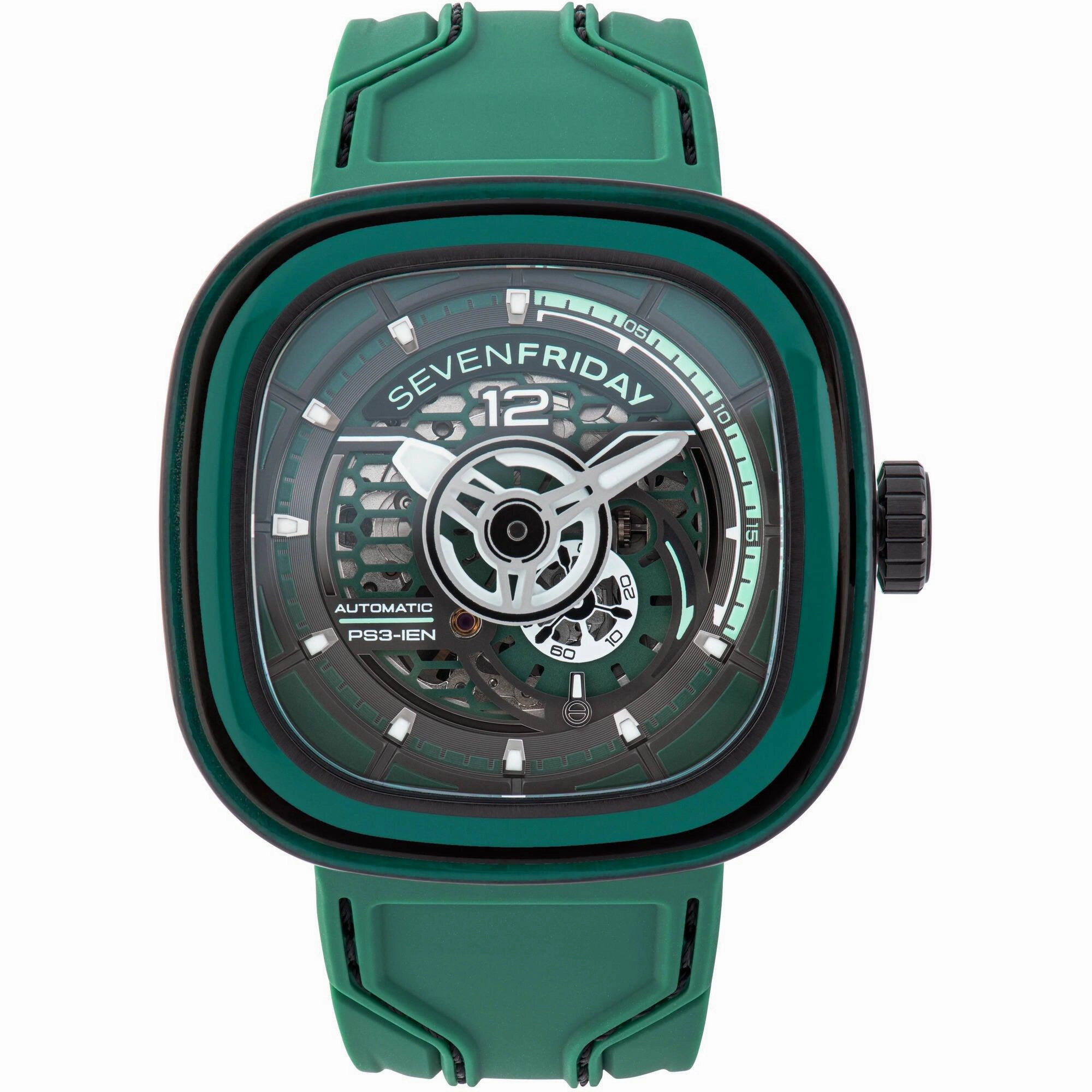 SevenFriday Men's Watch - PS Series CCG Automatic Green Silicone Rubber Strap | PS3-05,automatic watch,automatic watches for men,automatic watches for women,luxury automatic watch,minimalist automatic watch,dress automatic watch,vintage automatic watch,au