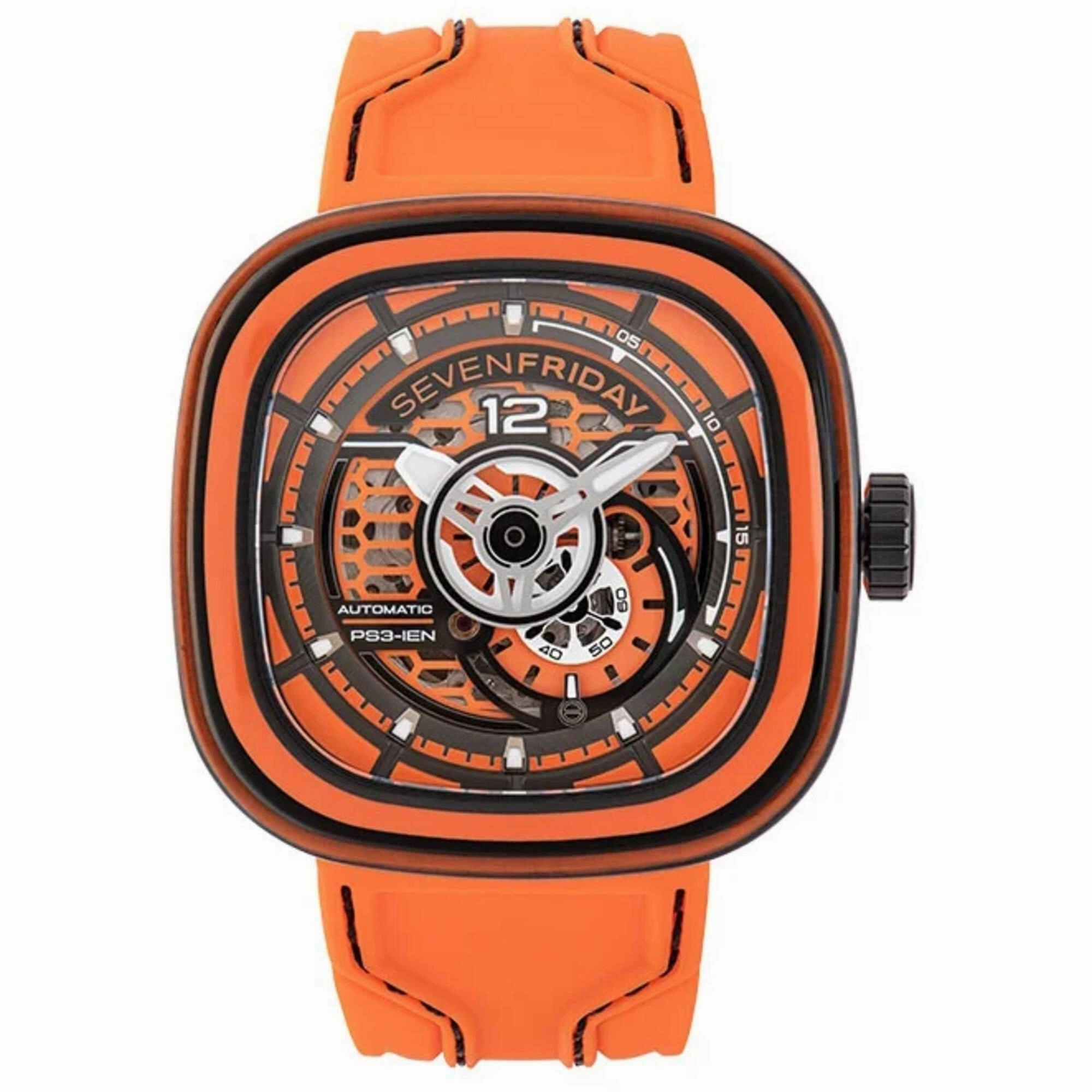 SevenFriday Men's Watch - PS Series CCO Semi-Skeleton Dial Orange Strap | PS3-03,automatic watch,automatic watches for men,automatic watches for women,luxury automatic watch,minimalist automatic watch,dress automatic watch,vintage automatic watch,automati