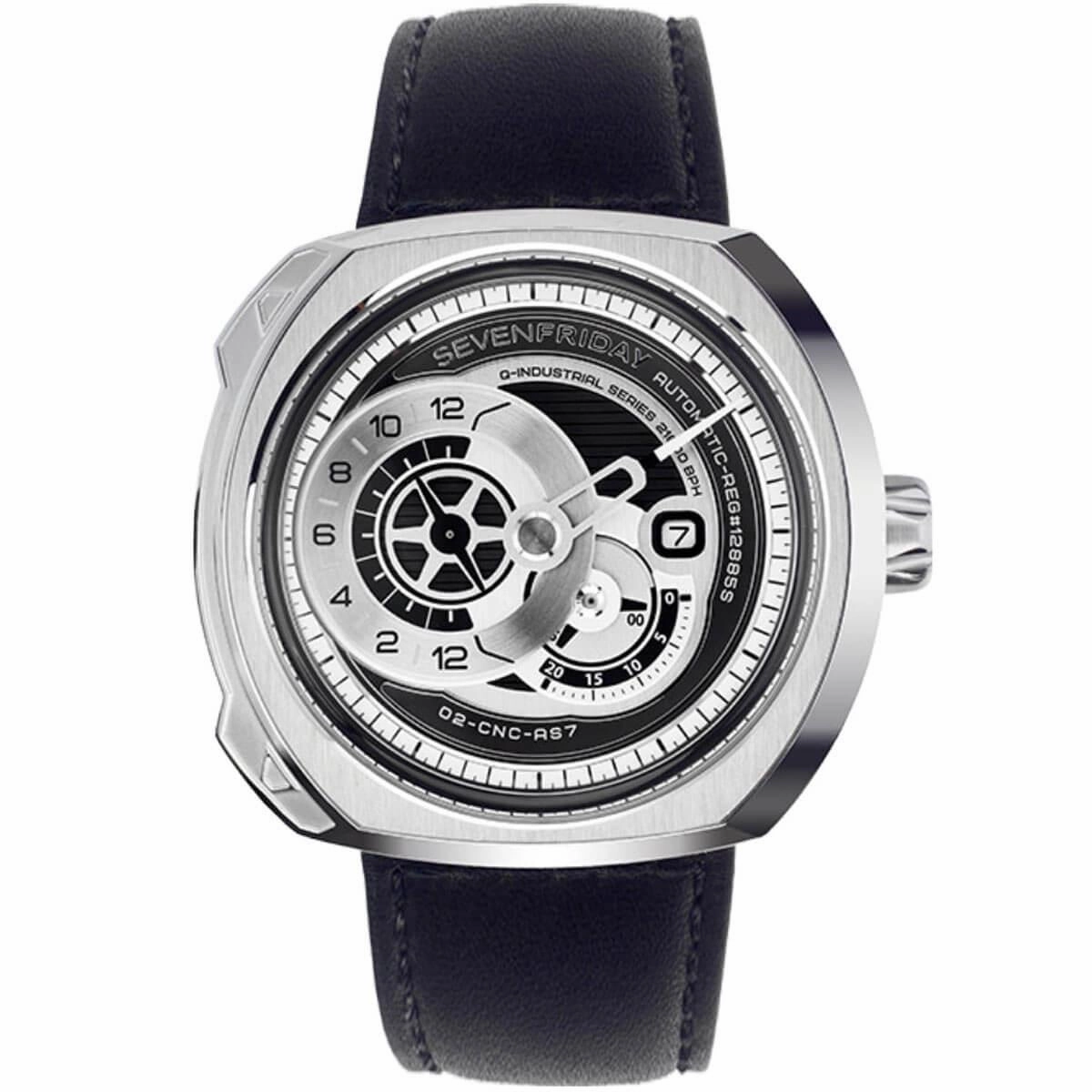 SevenFriday Men's Watch - Q Series Power Reserve Black and Silver Tone Dial | Q1-03,automatic watch,automatic watches for men,automatic watches for women,luxury automatic watch,minimalist automatic watch,dress automatic watch,vintage automatic watch,autom