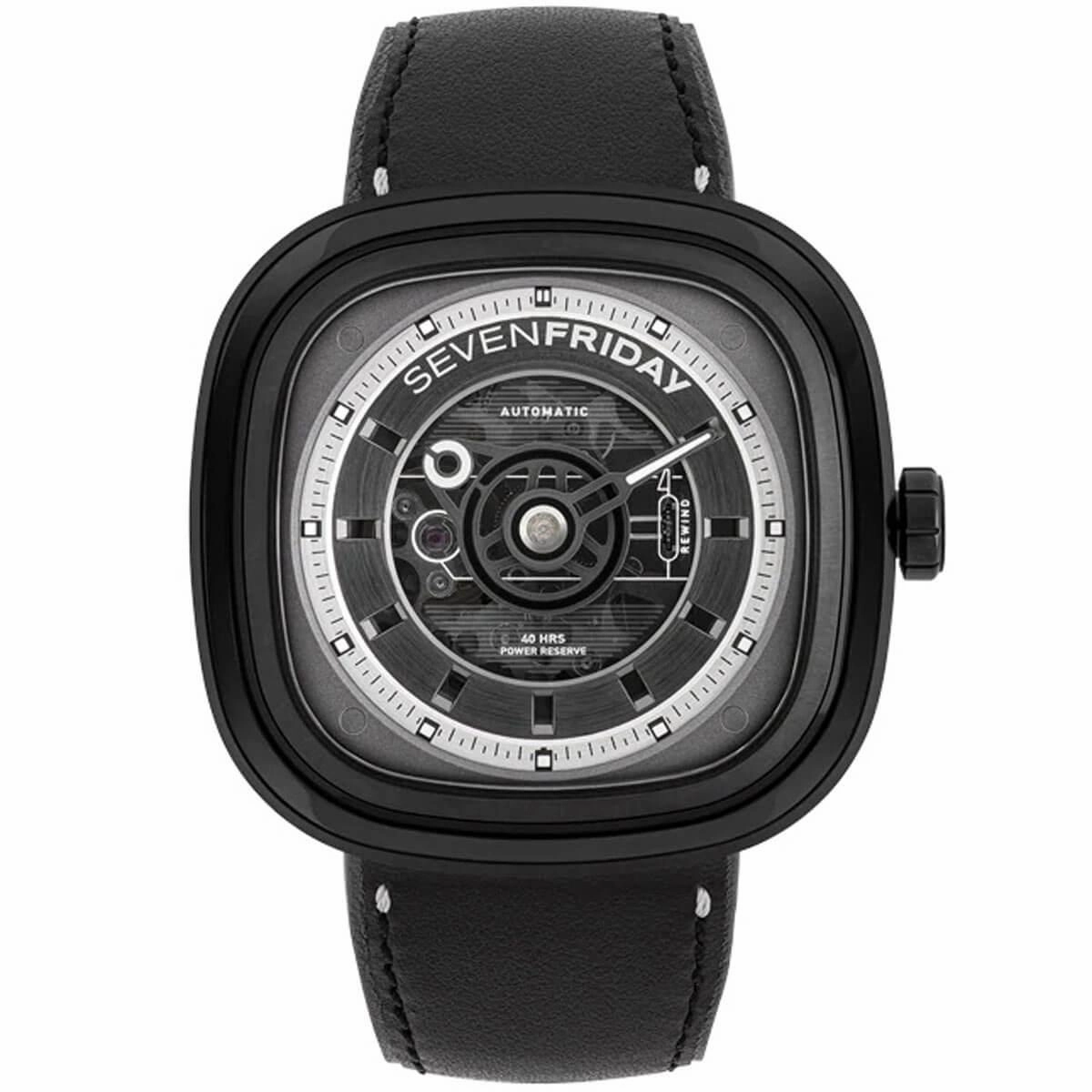 SevenFriday Men's Watch - T Series T BLACK Power Reserve Leather Strap | T1-04,automatic watch,automatic watches for men,automatic watches for women,luxury automatic watch,minimalist automatic watch,dress automatic watch,vintage automatic watch,automatic 